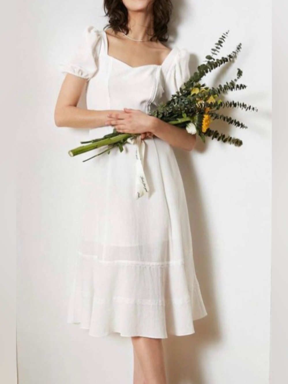 White Puff Sleeve Country Midi Dress